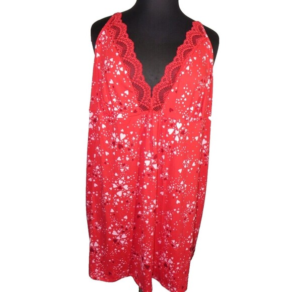 Joyspun Red Heart Print Lace Trimmed Chemise Plus Size 4X 26-28 - Picture 3 of 7